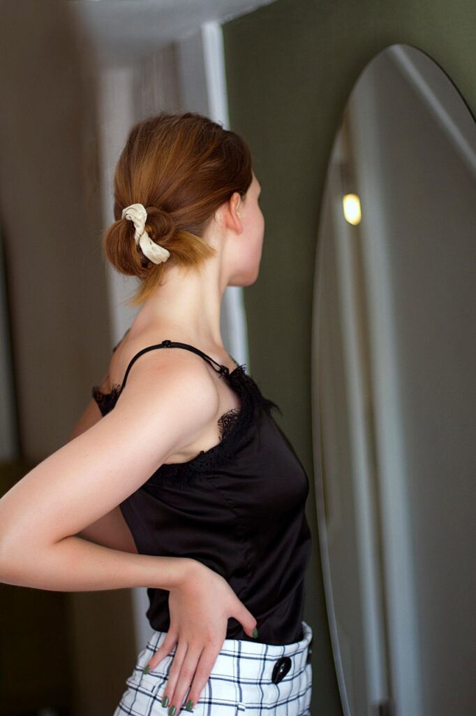 woman, model, mirror, back, portrait
